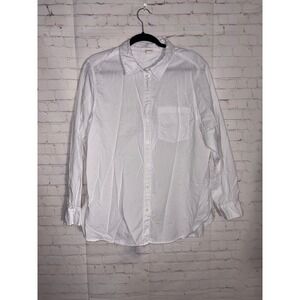 HM White 100% Cotton Long Sleeve Button Down Shirt Large Pocket Solid Classic